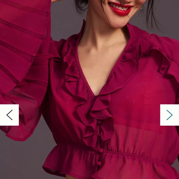 Anthropologie Sheer V-Neck Blouse - Picture 6 of 12